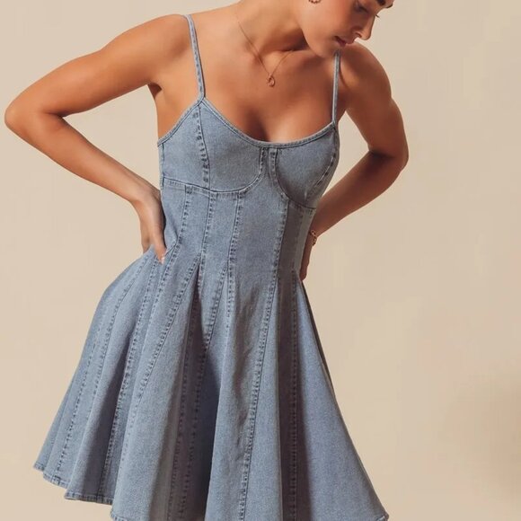✨NWT‎ SO ME A Line Fit and Flare Denim Mini Dress - Picture 10 of 16